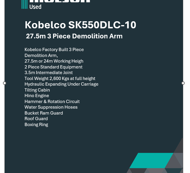 Kobelco SK550DLC-10 27.5m 3 Piece Demolition Arm - Crawler Excavators