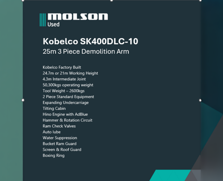 Kobelco SK400DLC-10 25m 3 Piece Demolition Arm - Crawler Excavators